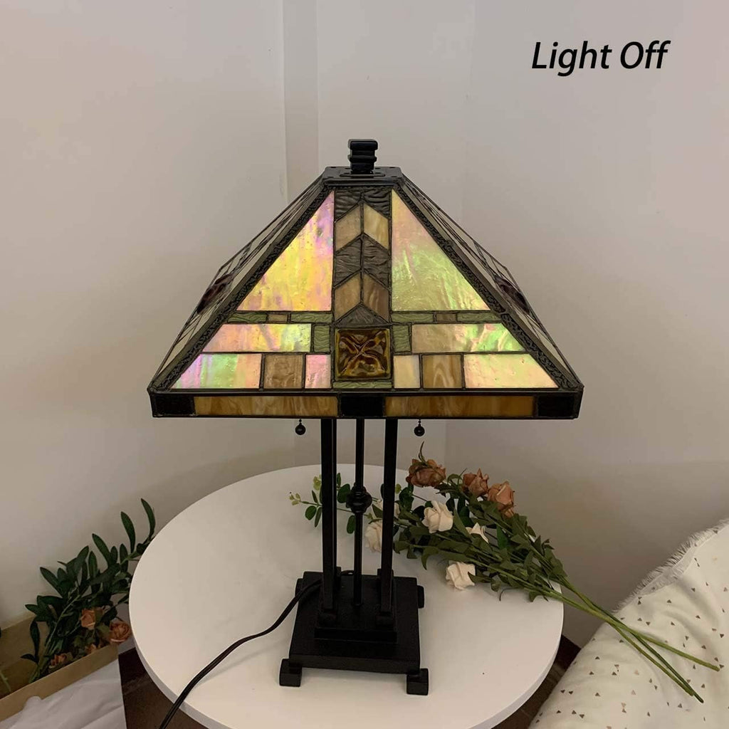 Bieye L10797 Mission Tiffany Style Stained Glass Table Lamp for Living Room Bedside Home Decoration, 20' W x 24' H