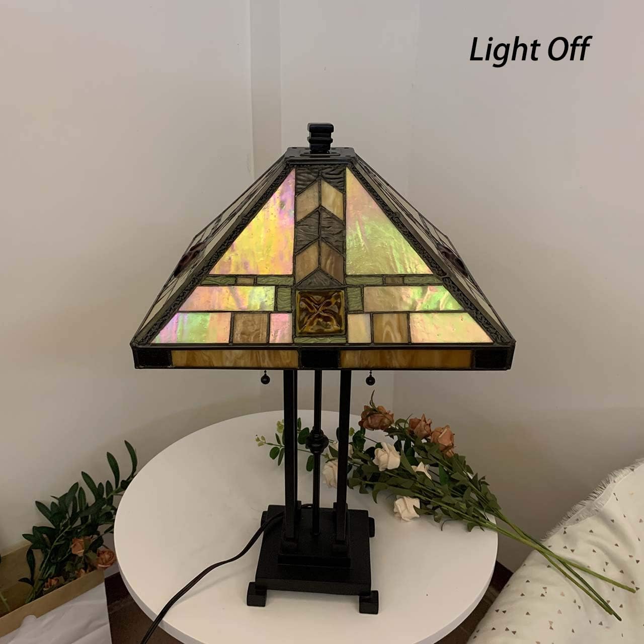 Bieye L10797 Mission Tiffany Style Stained Glass Table Lamp for Living Room Bedside Home Decoration, 20' W x 24' H