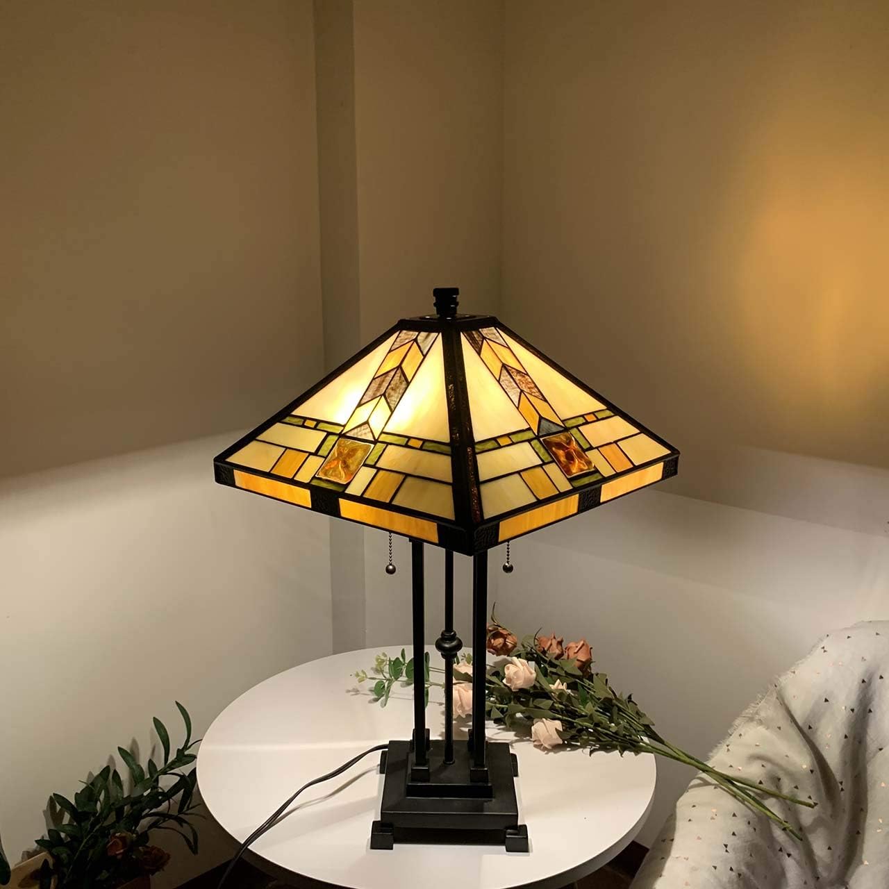 Bieye L10797 Mission Tiffany Style Stained Glass Table Lamp for Living Room Bedside Home Decoration, 20' W x 24' H