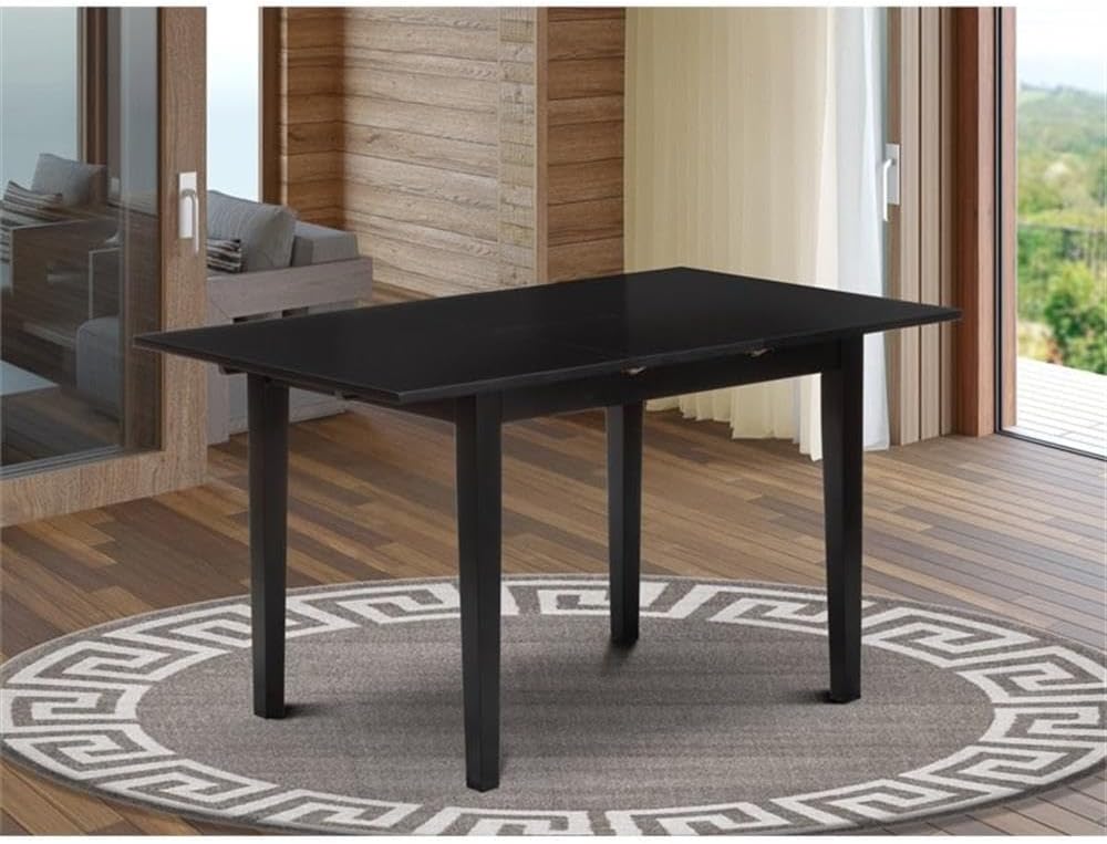 East West Furniture NFT-BLK-T Norfolk Kitchen Table - a Rectangle Dining Table Top with Butterfly Leaf, 32x54 Inch, Black