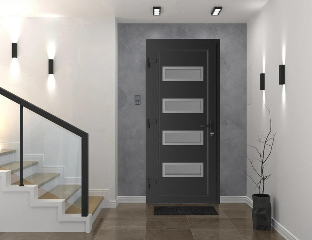 VDOMDOORS Front Exterior Prehung Metal-Plastic Door Mirrored-Clear Glass | Manux 8113 Matte Black | Residential Doors Entrance Patio Garage W32 x H80 Right-Inswing