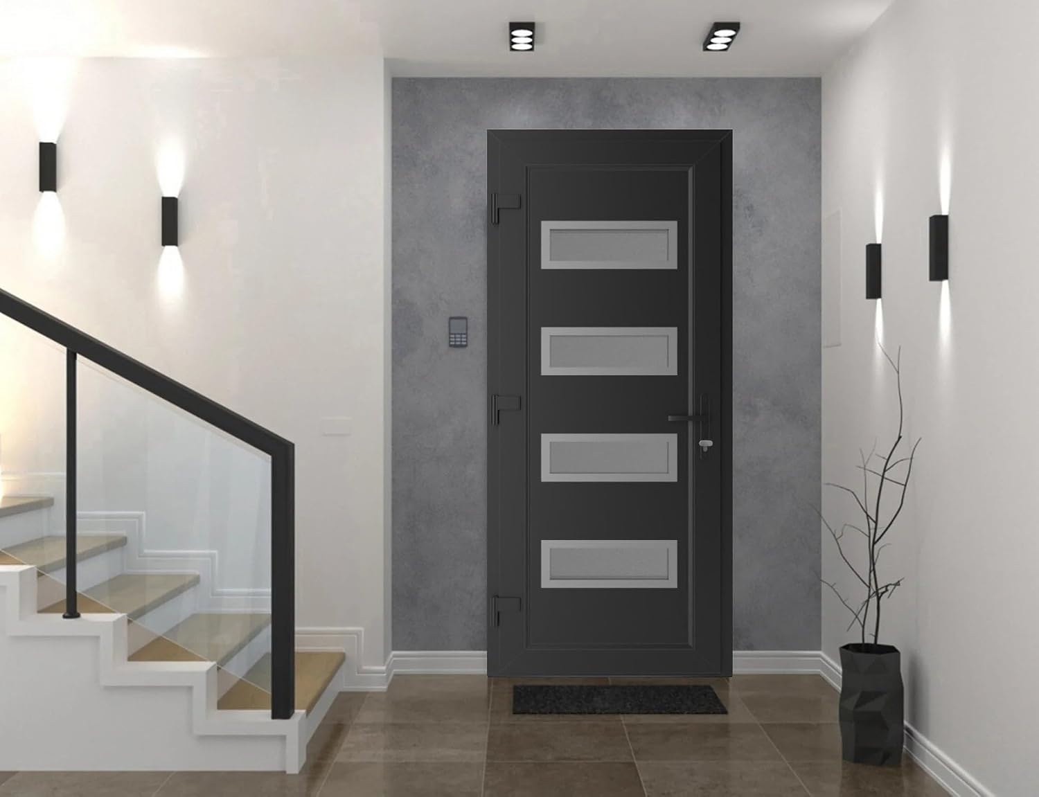 VDOMDOORS Front Exterior Prehung Metal-Plastic Door Mirrored-Clear Glass | Manux 8113 Matte Black | Residential Doors Entrance Patio Garage W32 x H80 Right-Inswing