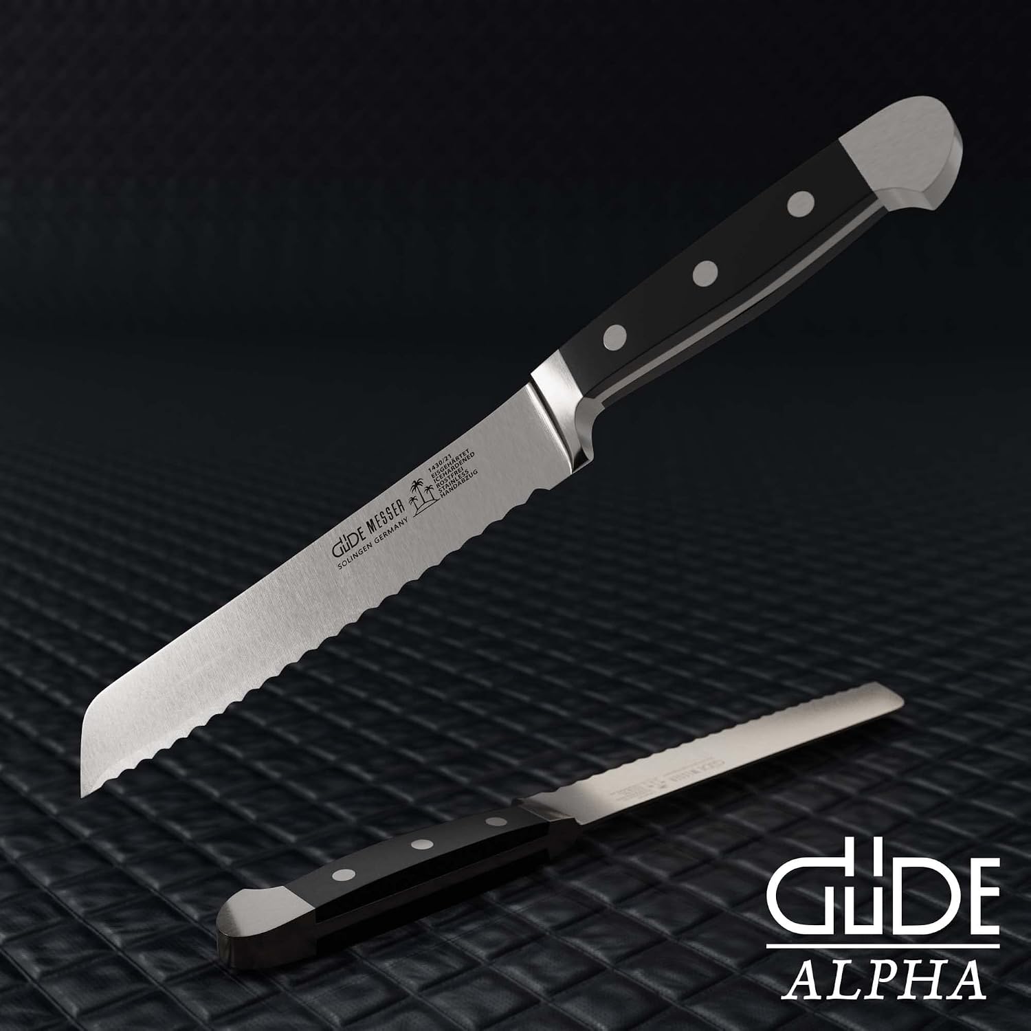Güde Alpha Series Hand Forged/Sharpened Bread Knife Knife With Black Hostaform Handle 8-In, Made in Solingen, Germany Since 1910