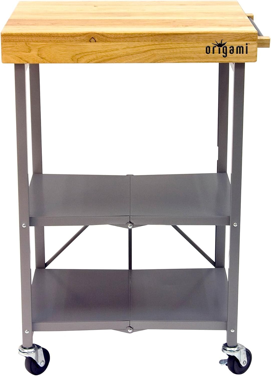 Origami Foldable Kitchen Island Cart, Rolling Storage Table Organizer with Wheels, Silver