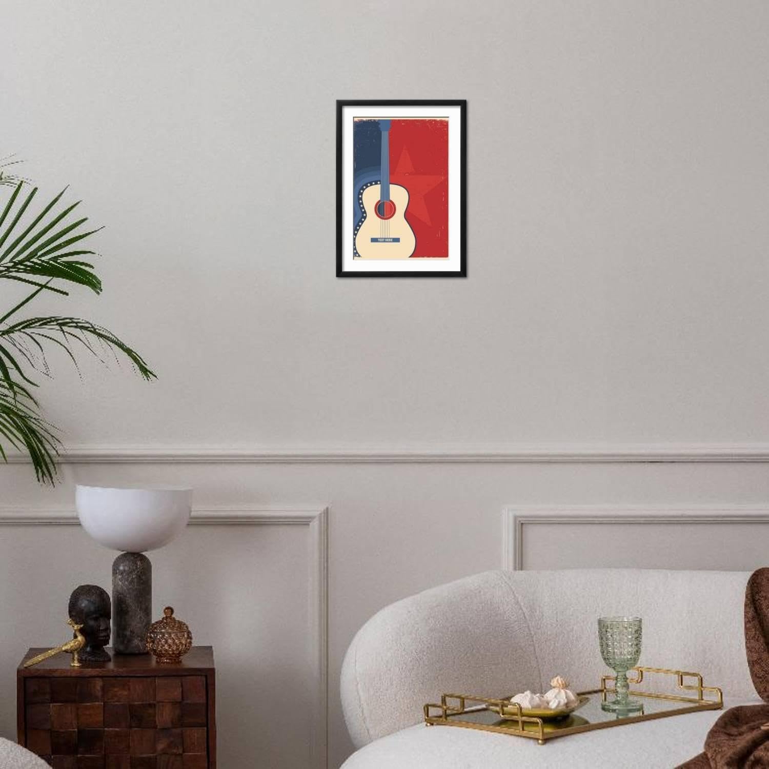 ART.COM Wall Art Print Country Music Poster with Guitar on Old Paper Texture on Black Frame by Tancha, 16' x 22'