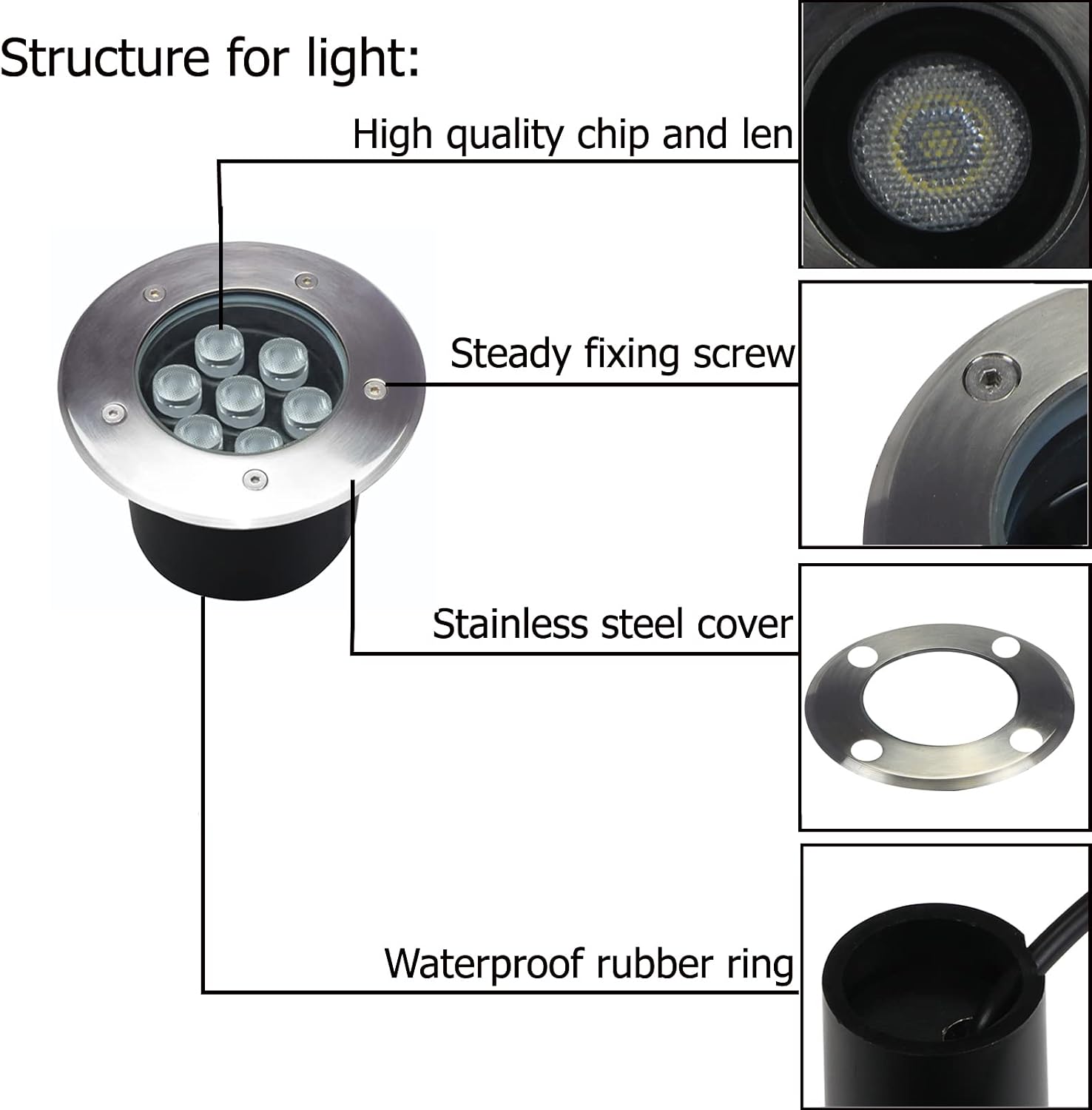 Outdoor Landscape Lights 7W,High Voltage 110V 120V,Waterproof Underground Light,Warm White 3000K,LED Ground Well Lighting Wire for Garden,Path,Passage,Deck,Pack of 4