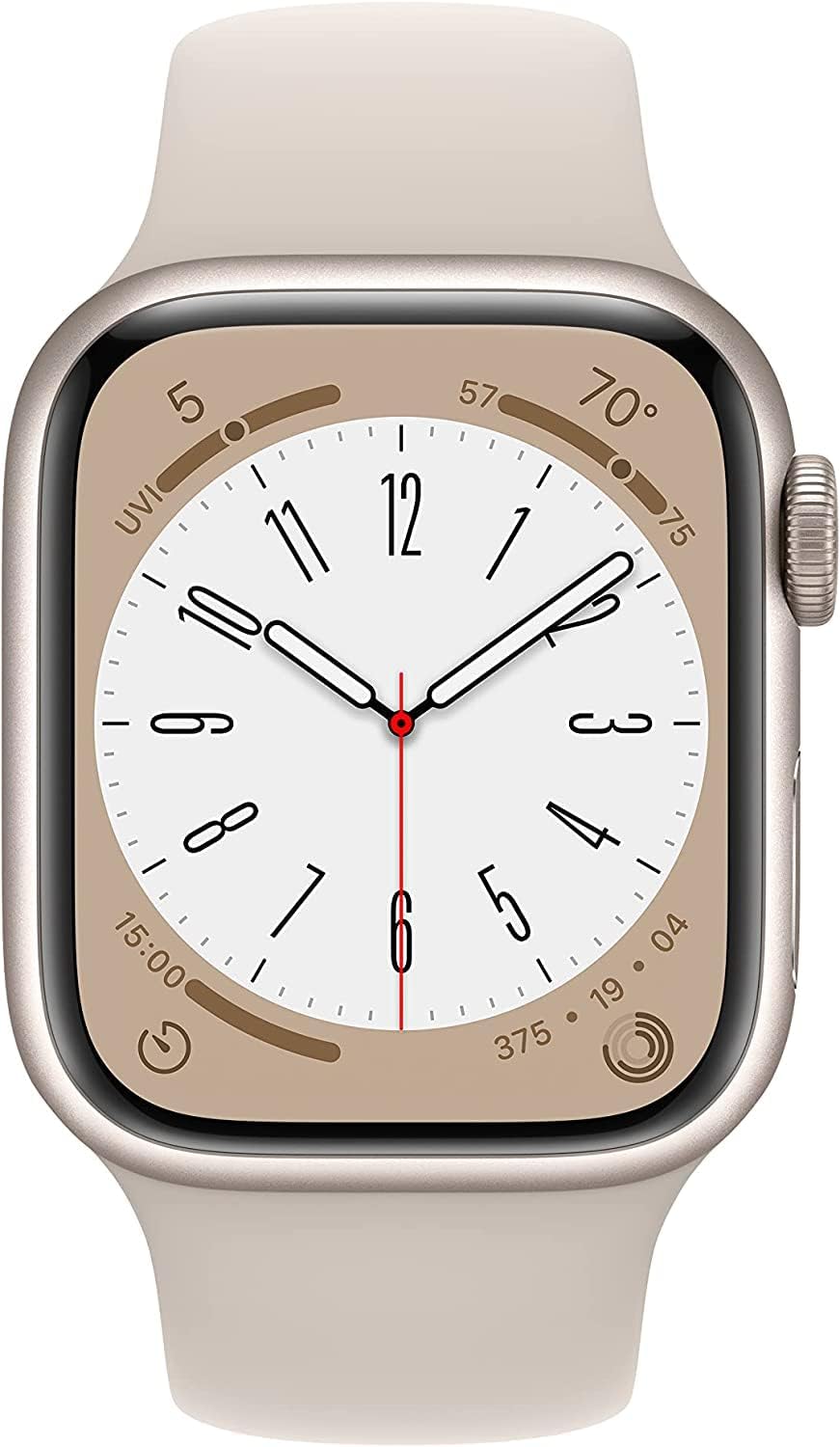 Apple Watch Series 8 [GPS, 45mm] - Starlight Aluminum Case with with Starlight Sport Band, S/M (Renewed)