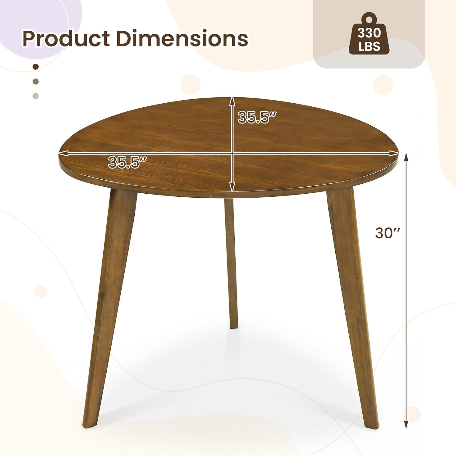 Giantex 35.5' Dining Table for 2-3, Farmhouse Wooden Kitchen Table with Solid Rubber Wood Legs, Space-Saving Dinner Table for Dinette, Living Room, Dorm, Home Office, Walnut
