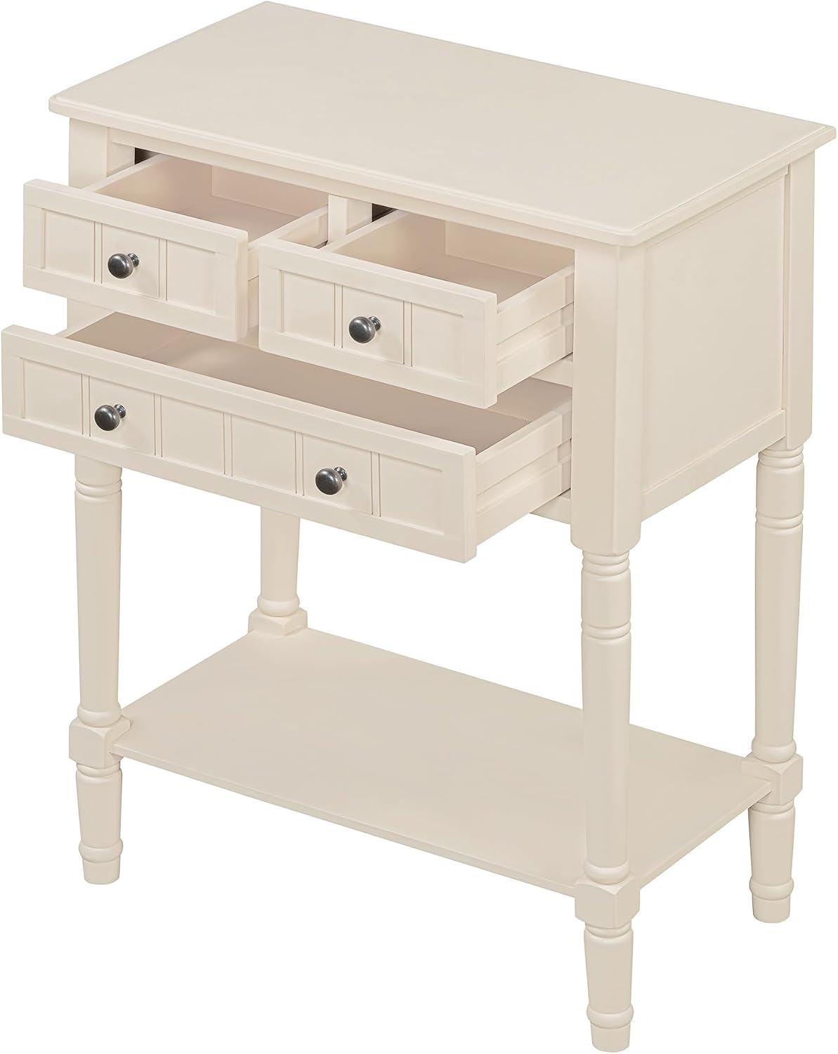 LKTART Small Solid Wood Sofa Table,Console Table with Drawers and Bottom Shelf, Entryway Hallway Foyer Entry Table for Living Room(23.7' Beige)
