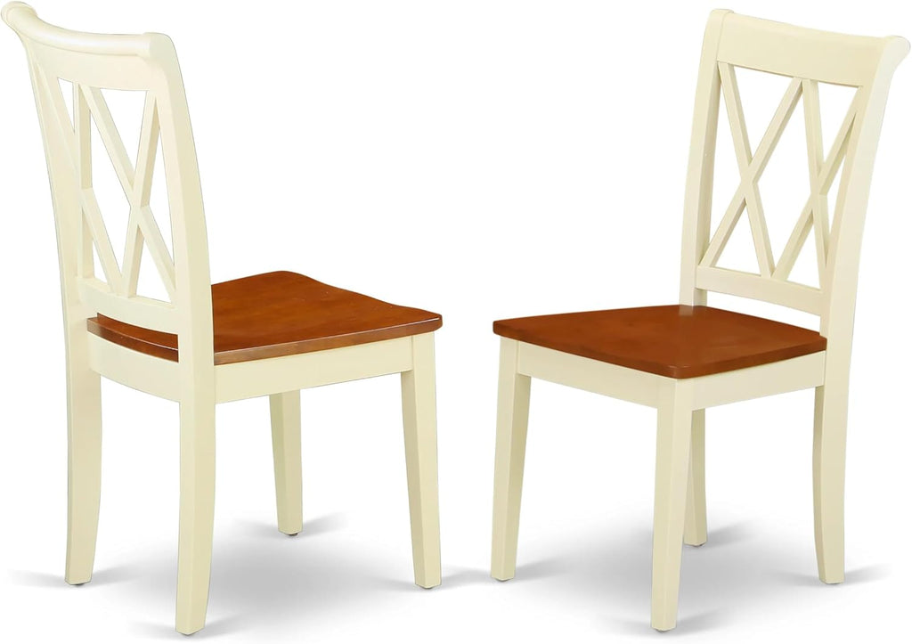 East West Furniture ANCL5-BMK-W 5 Piece Dining Table Set for 4 Includes a Round Kitchen Table with Pedestal and 4 Dining Room Chairs, 36x36 Inch, Buttermilk & Cherry