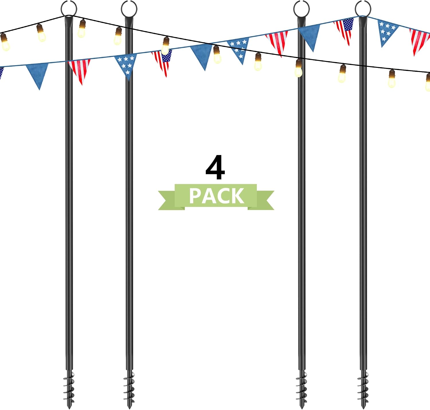 4 Pack String Light Poles for Outside, 10.5 Ft Outdoor String Light Poles for String Lights, Backyard Patio Light Poles for Bistro Party Wedding, Metal Pole for Outdoor String Lights