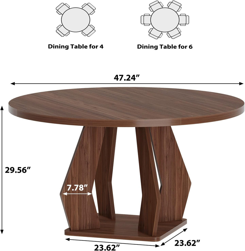 IBF Walnut Round Dining Table,Modern Wood Dinner Tables,Round Kitchen Table for 4 to 6,Farmhouse Dining Tables for Home,Living Room,Office,47 Inch