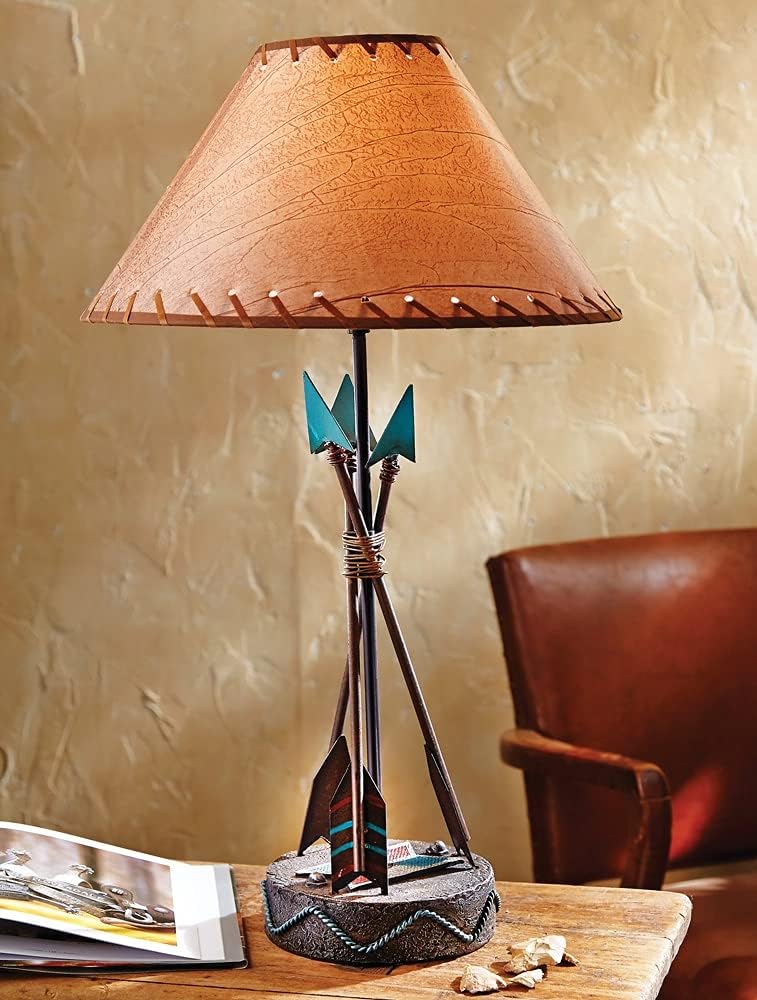 BLACK FOREST DECOR Southwest Arrow Table Lamp – Rustic 26' Cabin Desk Light with Turquoise Accents