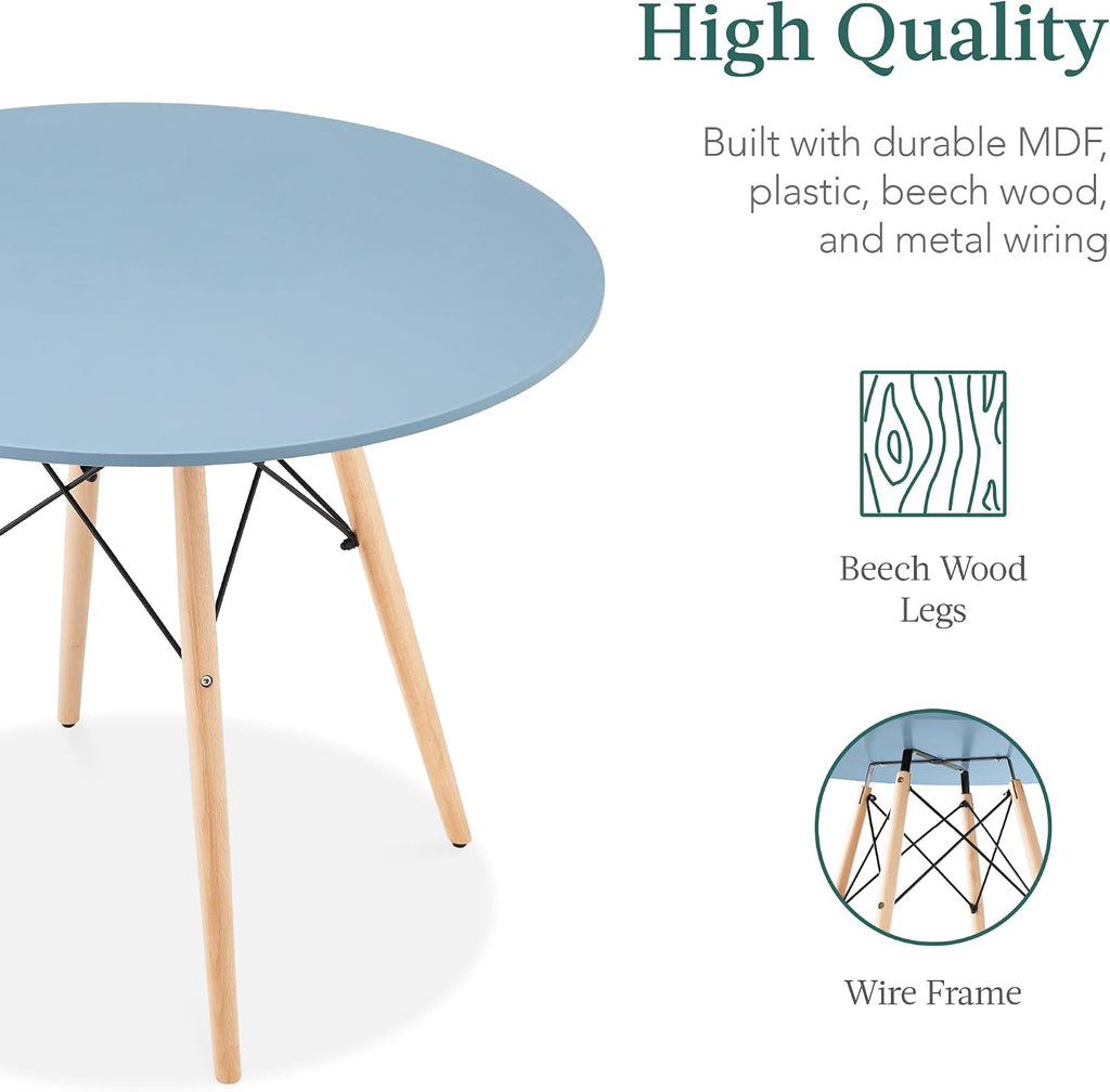 Best Choice Products 5-Piece Dining Set, Compact Mid-Century Modern Table & Chair Set for Home, Apartment w/ 4 Chairs, Plastic Seats, Wooden Legs, Metal Frame - Blue/Oak