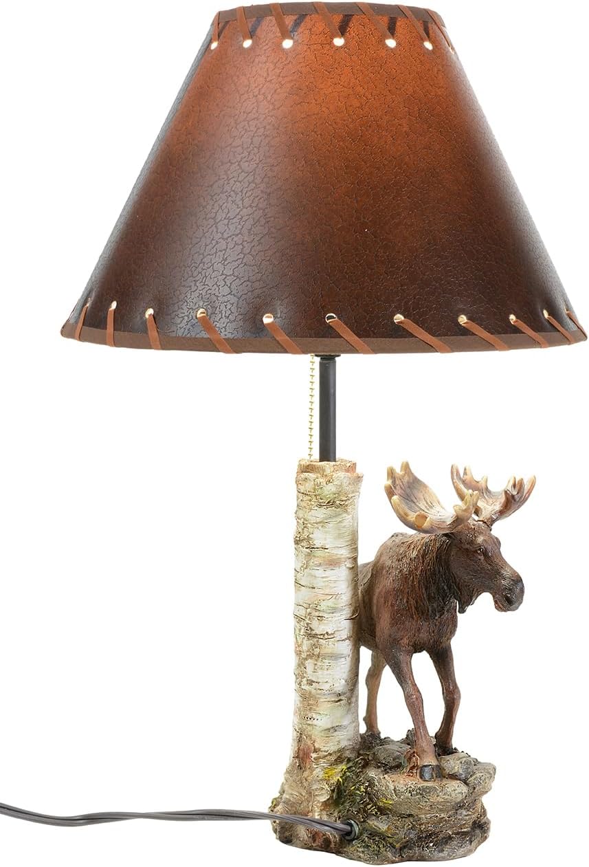 BLACK FOREST DECOR - Moose Climbing Table Lamp for Cabin, Living Room, Nightstand, Desk - Vintage Rustic Home Décor - 19.5' x 12'
