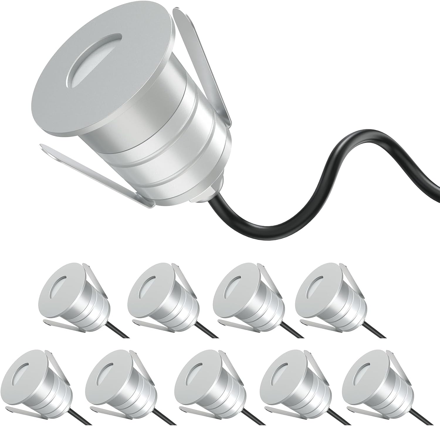 Recessed LED Step Light 1W 10Packs Mini Deck Lights, 12V-24V DC Low Voltage Warm White LED In Ground Light IP67 Waterproof Stair Lighting for Landscape Garden Lawn Yard Patio Steps, 3000K