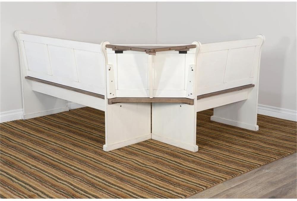 Pemberly Row Dining Set Wood, Rectangular in Off White (36' H x 75' W x 56' D) for Kitchen, Dining Room with Table, Reversable Benches, and Storage Space