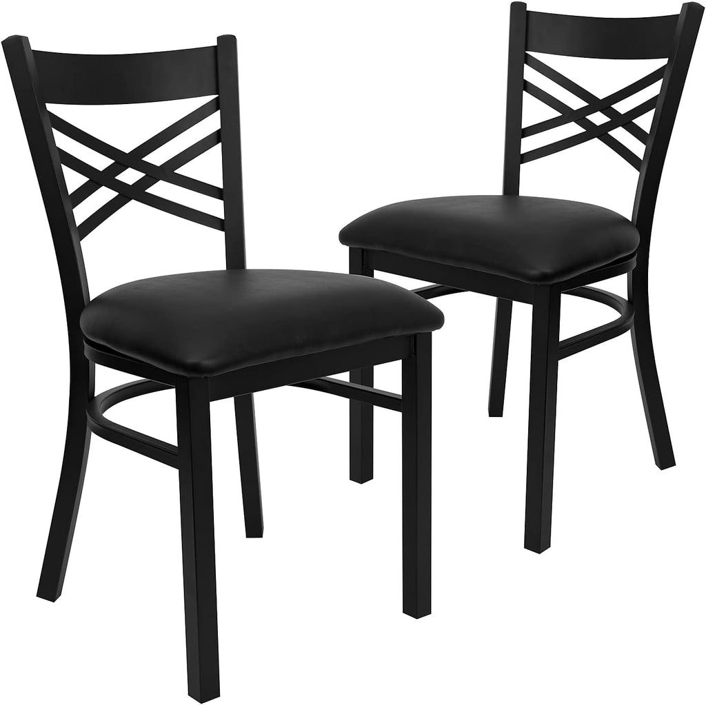 Flash Furniture Hercules Series 'X' Back Metal Restaurant Chairs, Modern Upholstered Armless Dining Chairs for Restaurants/Kitchens, Set of 2, Black