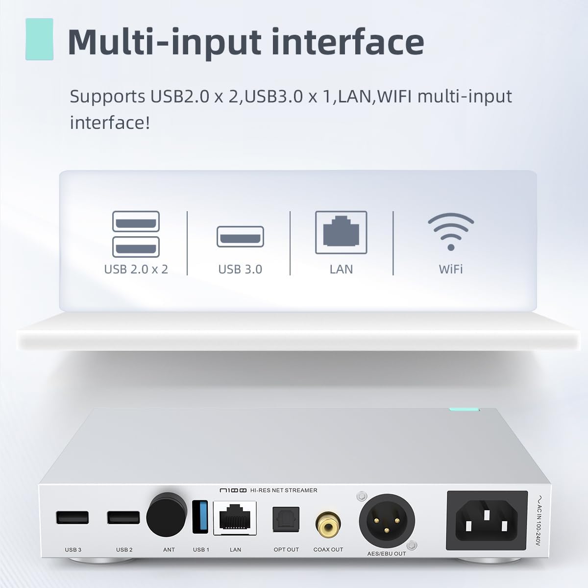 SMSL N100 Hi-Res Network Streamer New DAC chip Supports Connect VOLUMIO Tidal and QOBUZ Output Optical/Coaxial/AES/EBU/USB, Input USB2.0/USB3.0/ LAN/WiFi, Home Theater Audio Stereo System Streamer
