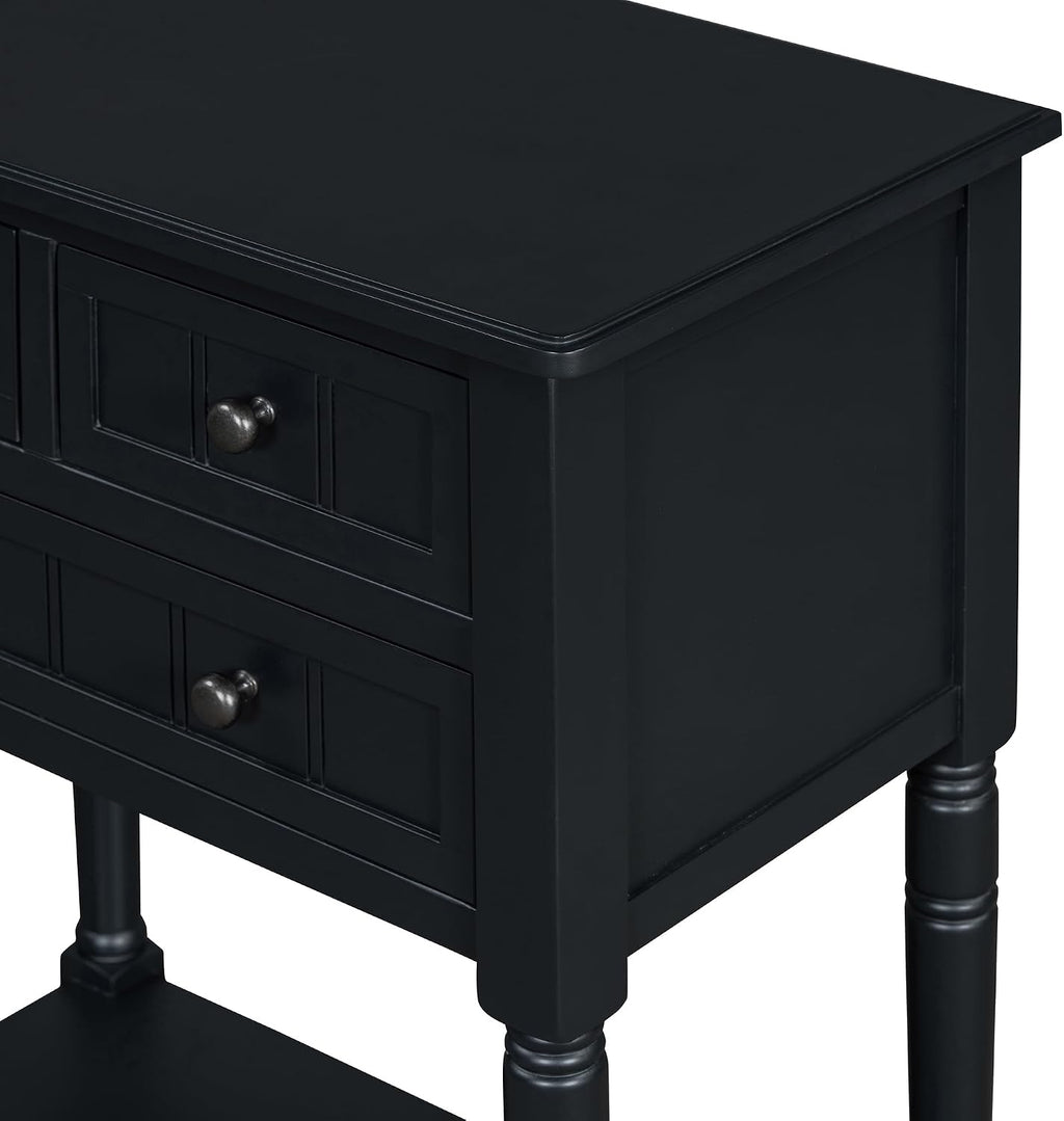 LKTART Solid Wood Sofa Table,Console Table with Drawers and Bottom Shelf, Entryway Hallway Foyer Entry Table for Living Room(23.7' Black)