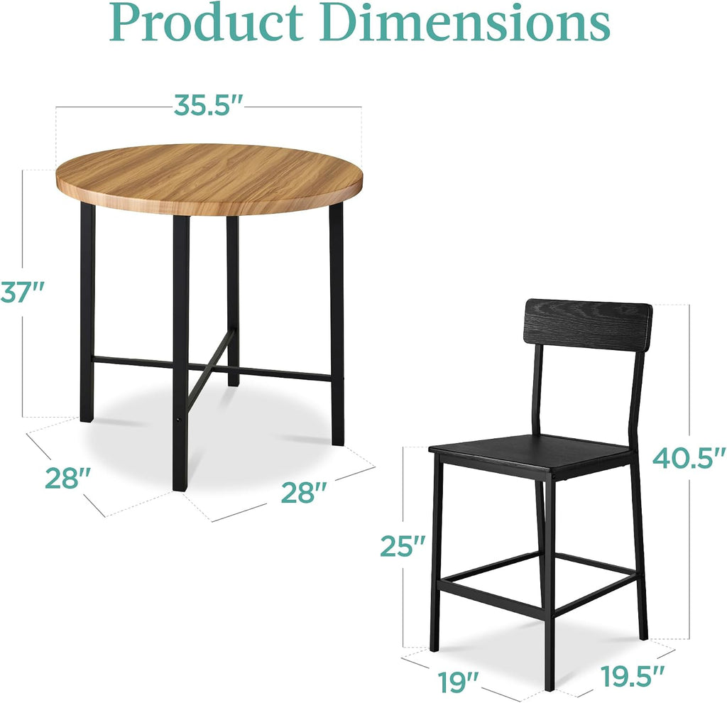 Best Choice Products 5-Piece Modern Round Counter Height Dining Set for Home Kitchen, Dining Room w/ 4 Chairs, 1.5in Thick Table - Light Brown/Black