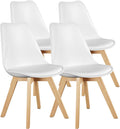 OLIXIS Dining Chairs Set of 4, PU Leather Upholstered Kitchen Chairs with Solid Wood Legs, Mid Century Modern Accent Chairs for Living Room, Bedroom, Patio, White