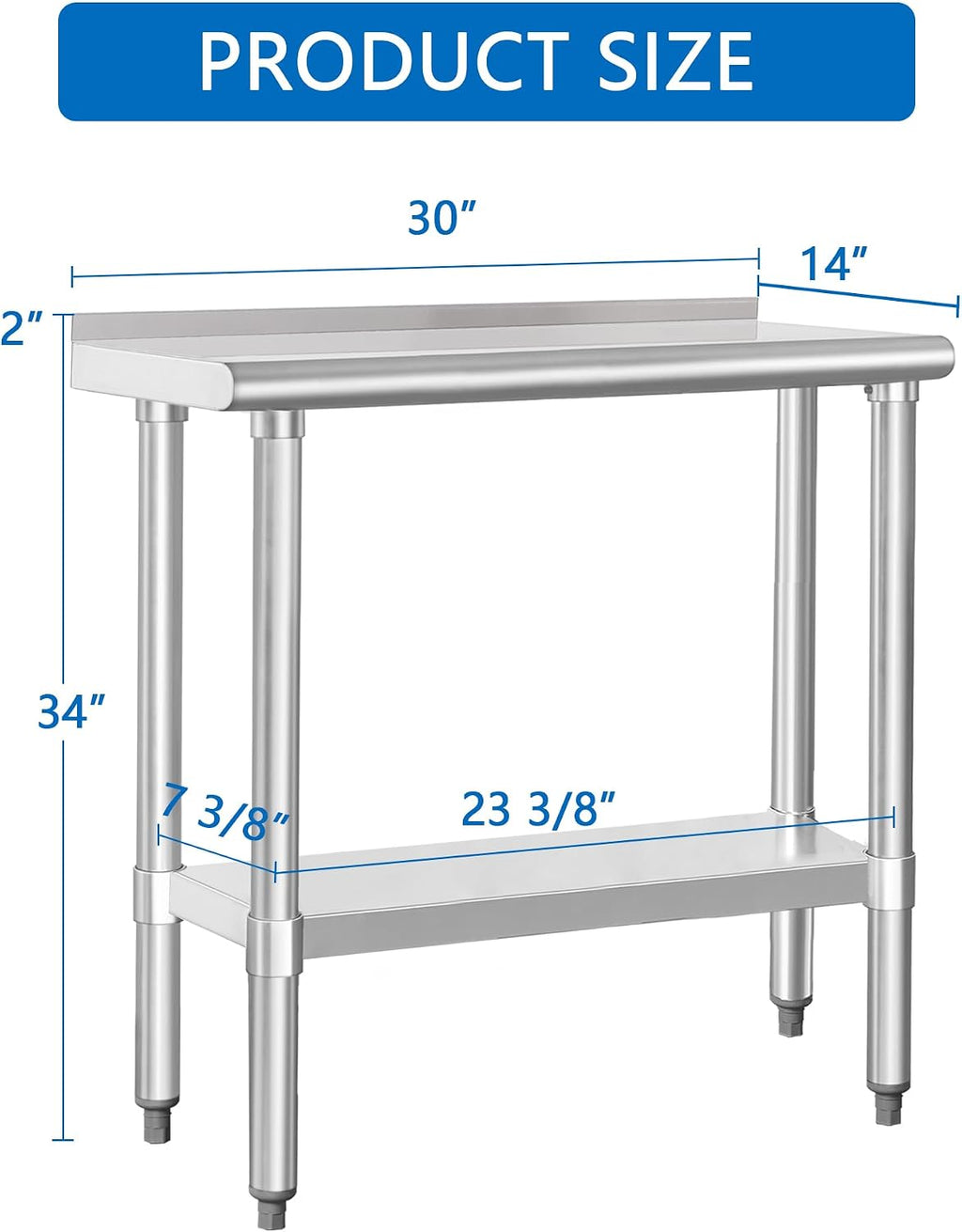 HARDURA Stainless Steel Commercial Work Table Prep Work Metal Table 14×30 Inches with Undershelf and 2' Backsplash Heavy Duty NSF 430 for Kitchen Food Prep