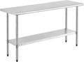 ROCKPOINT Stainless Steel Table for Prep & Work 18x60 Inches, NSF Metal Commercial Kitchen Heavy Duty Table with Adjustable Under Shelf and Table Foot for Restaurant, Home and Hotel