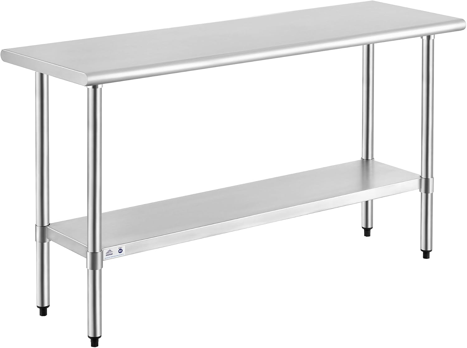 ROCKPOINT Stainless Steel Table for Prep & Work 18x60 Inches, NSF Metal Commercial Kitchen Heavy Duty Table with Adjustable Under Shelf and Table Foot for Restaurant, Home and Hotel