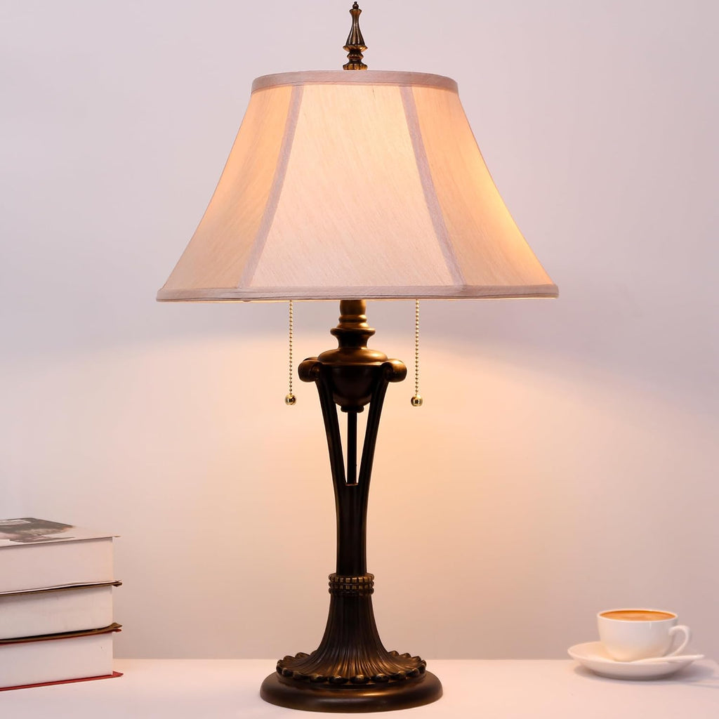 Farmhouse Table Lamp Antique Resin Base Traditional Rustic Mid-Century Large Desk Lamp 27 Inch Tall for Living Room Office Bedroom