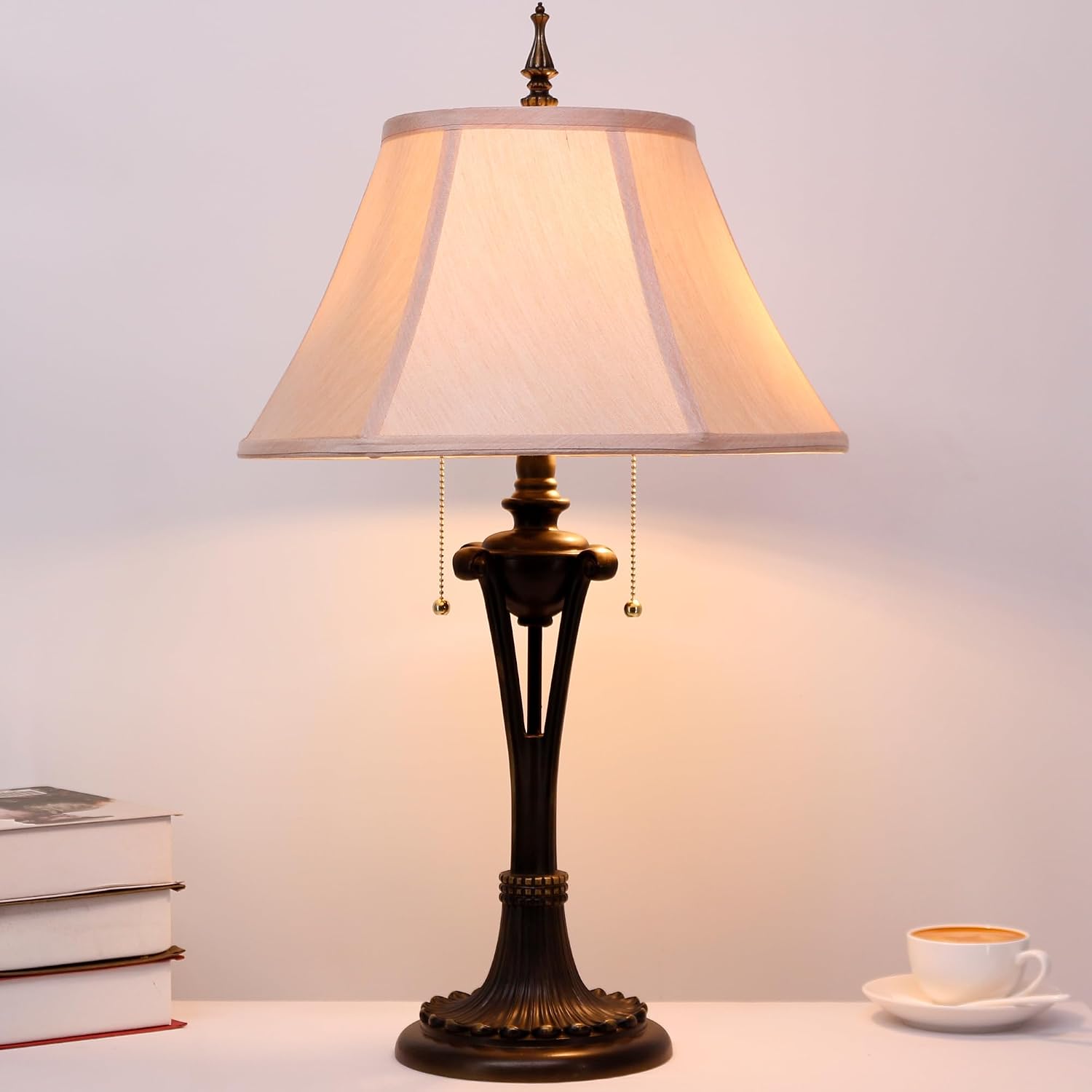 Farmhouse Table Lamp Antique Resin Base Traditional Rustic Mid-Century Large Desk Lamp 27 Inch Tall for Living Room Office Bedroom
