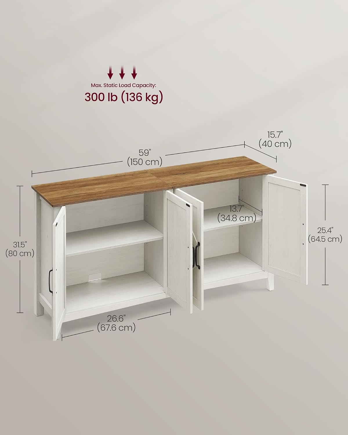 VASAGLE LIRY Collection - Storage Cabinet, Buffet Cabinet, Sideboard, Credenza, with Adjustable Shelves, for Living Room, Entryway, Rustic White and Honey Brown ULSC381W01