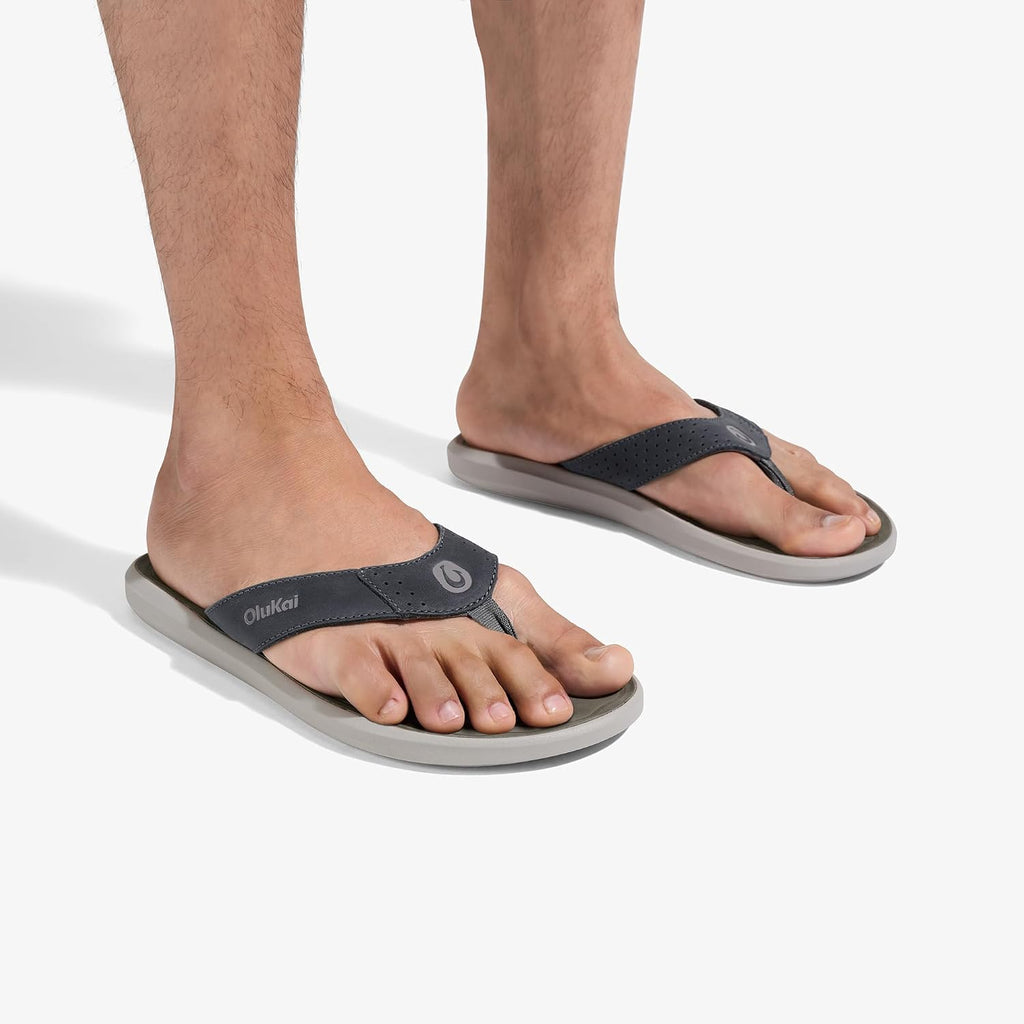 OLUKAI Pili Men's Leather Sandals, Sleek & Versatile Design, Comfortable & Waterproof Straps, Arch Support & Everyday Wear