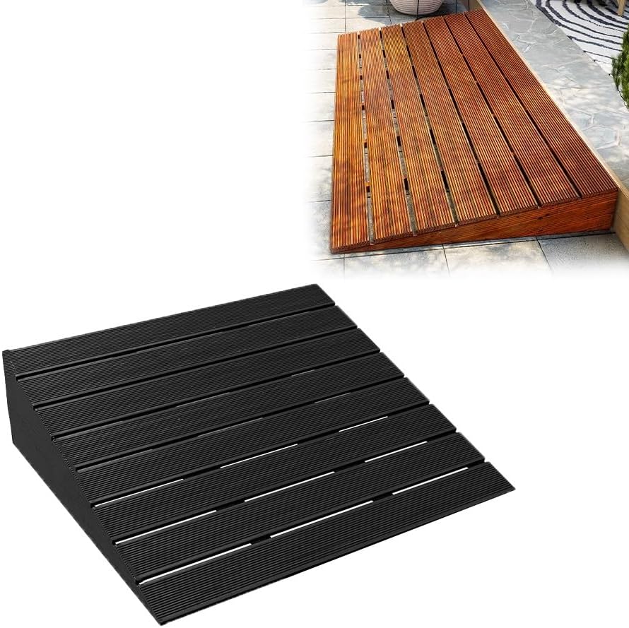Wooden Threshold Ramp with Non-Slip Grooves, Portable Wood Wheelchair Ramps, Doorway Ramp for Walkers, Trolleys, Scooters, Sweepers(Black,50x50x10cm(20x20x4in))