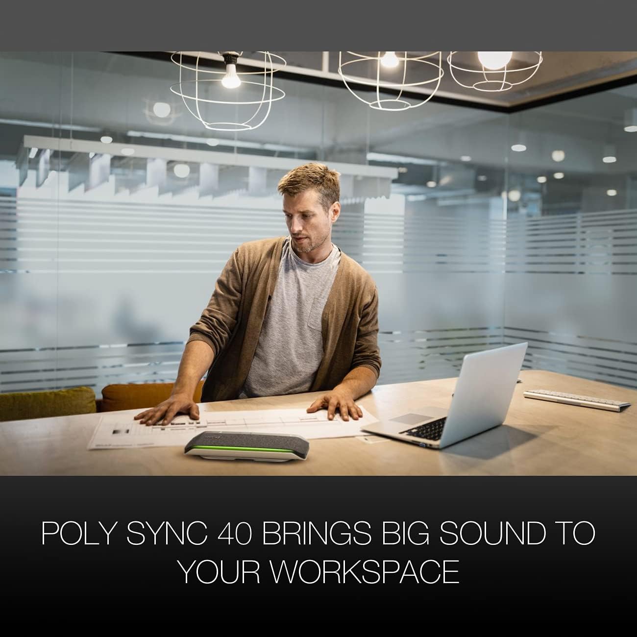 Poly Sync 40 (Plantronics) Teams Speakerphone - Smart Conferencing Speaker for Streaming Voice, Video, 20 Hour Rechargeable Battery, Rich Audio, Ideal for PC Apps - Zoom, Meet, Music, GTW Cloth Bundle