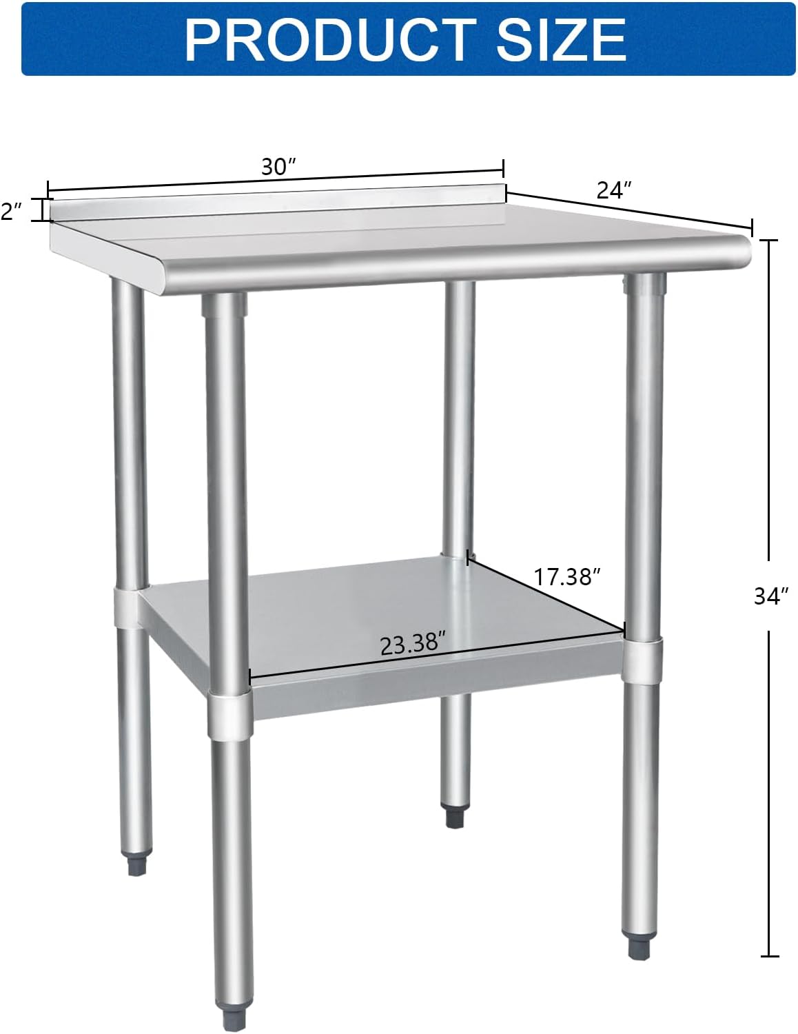 HARDURA Stainless Steel Table Prep & Work Table 24 x 30 Inches NSF Heavy Duty Commercial with Undershelf and Backsplash for Restaurant Kitchen Home and Hotel