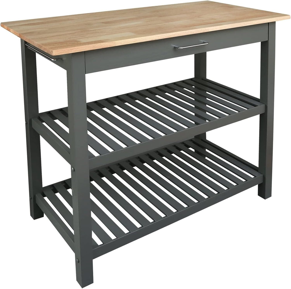 Casual Home Kitchen Island with Solid American Hardwood Top, Slate Gray, 40' W (373-932)