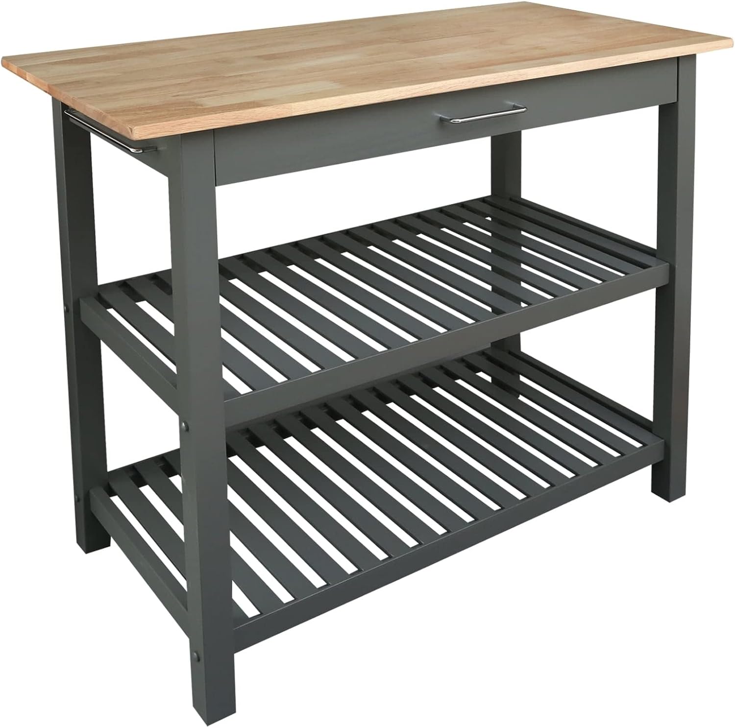 Casual Home Kitchen Island with Solid American Hardwood Top, Slate Gray, 40' W (373-932)