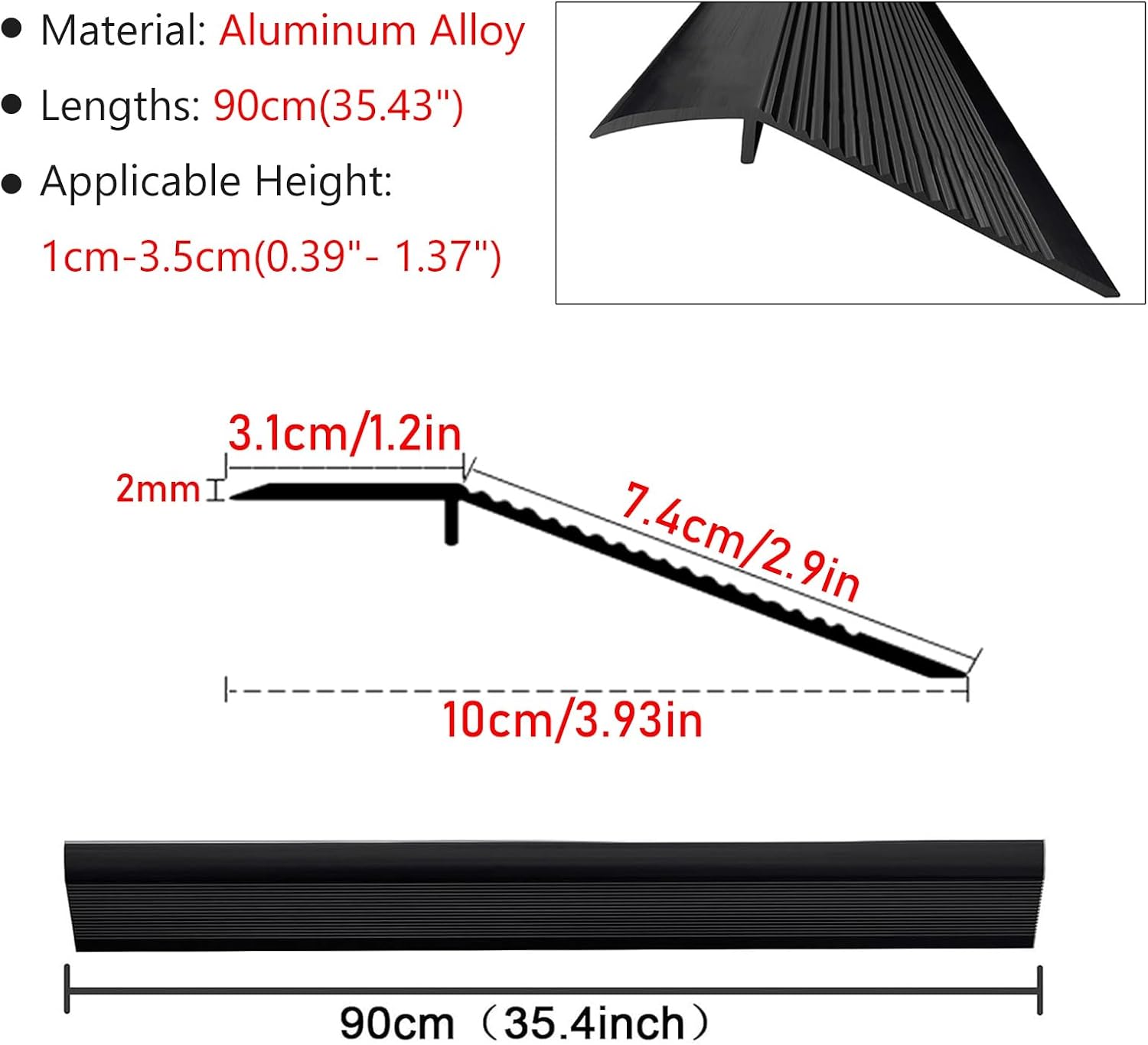 Threshold Ramps for Doorways, 4 Inch Floor Transition Strip Wood to Tile, Height Gap Between 0.4-1.4 Inch, Aluminum Floor Transition Threshold Strip for Carpet/Entry Door/Tile/Threshold/Wheelchair(Sil