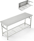Commercial Stainless Steel Folding Table with Undershelf，48 x 30 Inch Heavy-Duty Kitchen Island Worktable Workstation for Food Prep, Restaurant, Catering & Home Use | Portable Work Table for Kitchen,