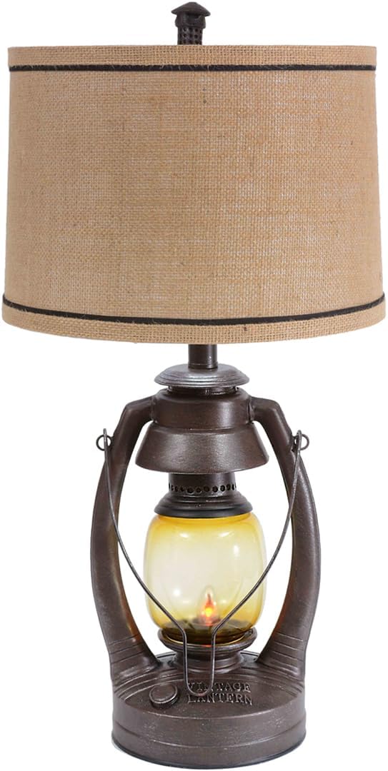 BLACK FOREST DECOR Vintage Lantern Table Lamp - Rustic Cabin Decor for Living Room, Nightstand, Desk - 25.5' x 13'