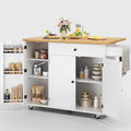 GRUSIGN Kitchen Island with Storage, 41.7' Rolling Cart with Drop Leaf, Portable Island Table on Wheels, Spice Rack, Towel Rack and Drawer, White, 41.7' L x 29.5' W