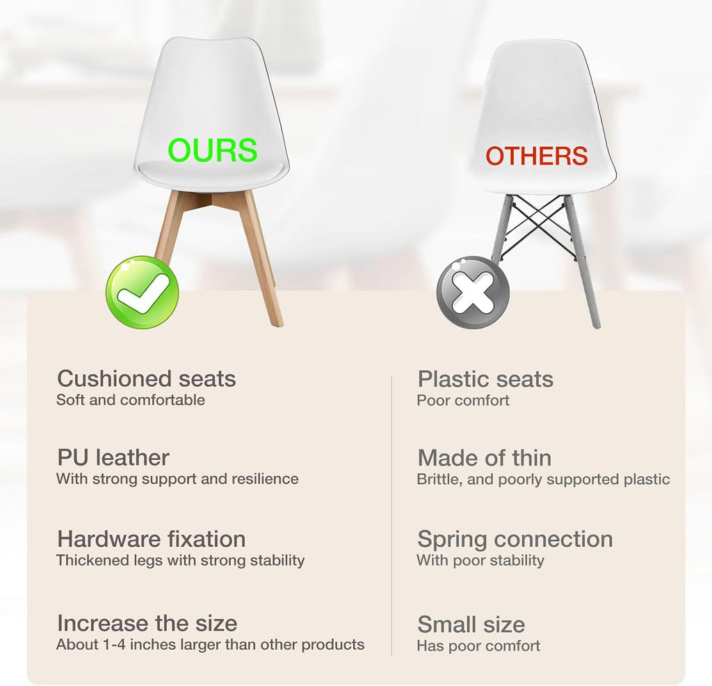OLIXIS Dining Chairs Set of 4, PU Leather Upholstered Kitchen Chairs with Solid Wood Legs, Mid Century Modern Accent Chairs for Living Room, Bedroom, Patio, White