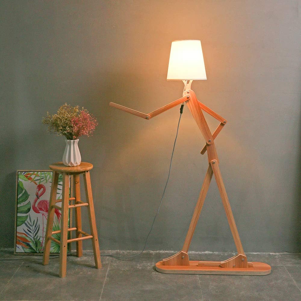 Cool Tall Wood Floor Lamp for Living Rooms Bedrooms - Office Corner Decorative Reading Standing Arc Light Creative Swing Arm Gift Ideas for Kids Boys Girls Bedside - LED Bulb Included (Ash)