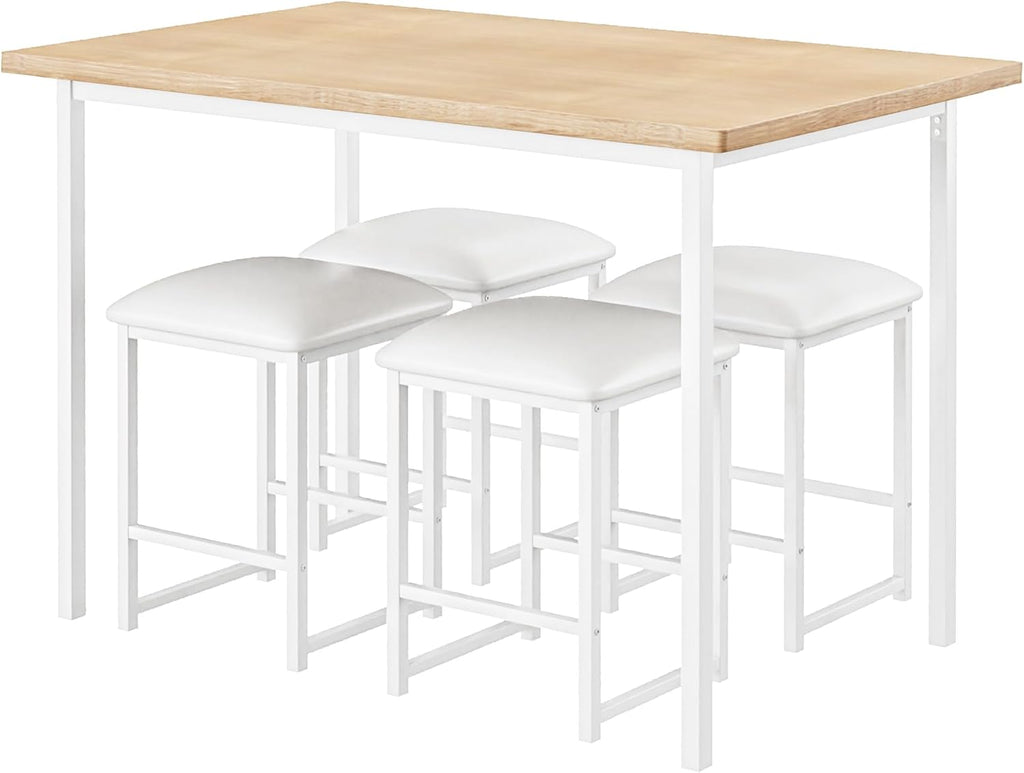 VECELO Kitchen Table and Chairs for 4, Dining Room Set with PU Chairs/Stools, Heavy-Duty Metal Frame, Wooden Tabletop, Space-Saving Design for Small Spaces, Easy Assembly, Oak