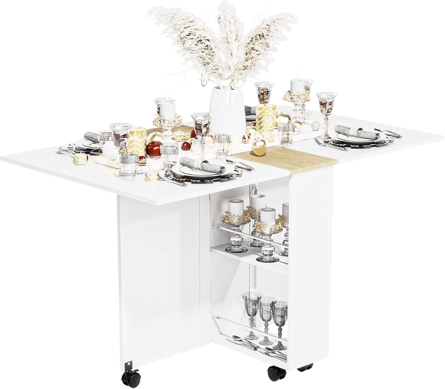 3imothrix Folding Dining Table, Small Dining Table, Space Saving Dining Table with 6 Wheels, Kitchen Table Sewing Table for Small Spaces (White)