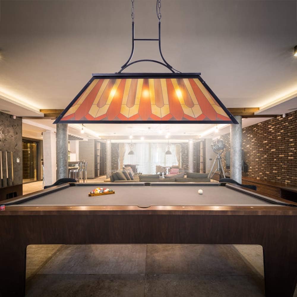 Wellmet Tiffany Style Pool Table Lamp Hanging, Billiards Light for Game Room 7' 8' 9' Pool Table, 3-Light Vintage Chandelier Lighting Fixture for Snooker Man Cave Club Kitchen Island Bar