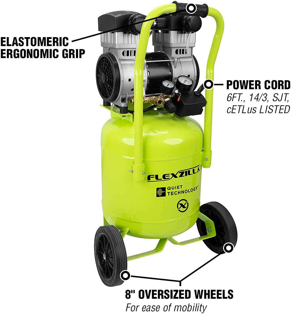 Flexzilla Portable Air Compressor with Quiet Technology, 2 HP, 10 Gallon, Industrial Grade Pump - CB20100F