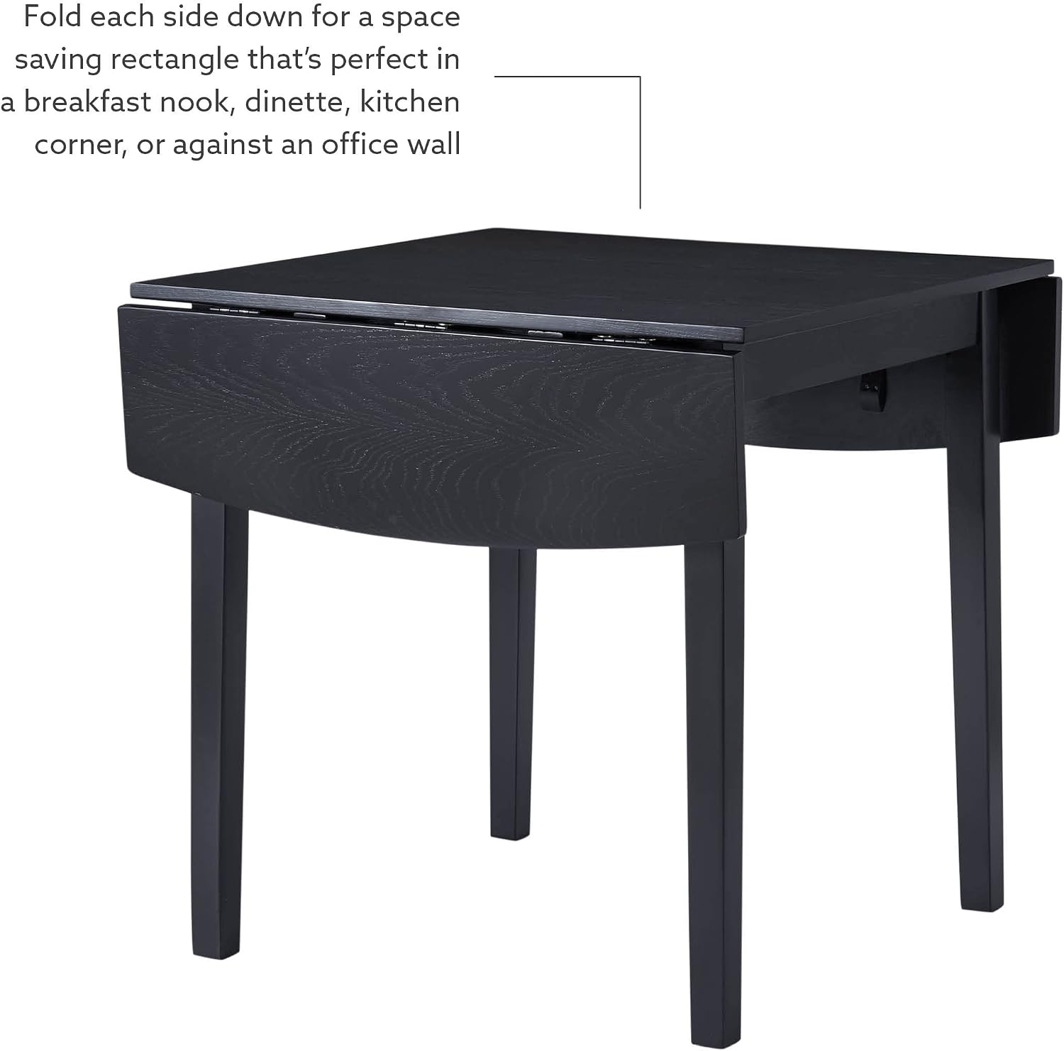 Linon Torino Black Wood 30' Square Drop Leaf Table - 30' X 48' Fully Extended