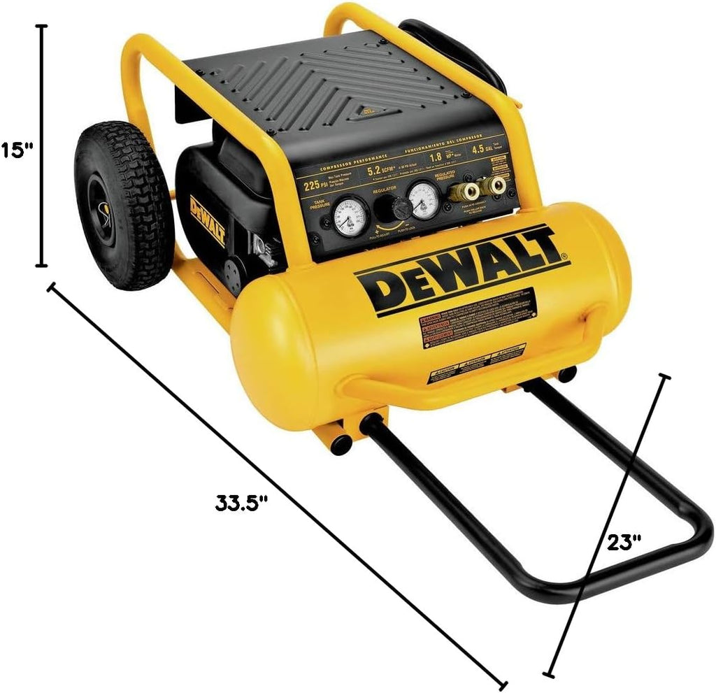 DEWALT Air Compressor, 225-PSI Max, Hand Carry with Wheels, 4-1/2 Gallon (D55146)